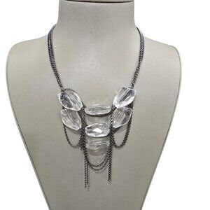 Stephan & Co Women's Statement Necklace Gunmetal Plated Clear Acrylic NWT